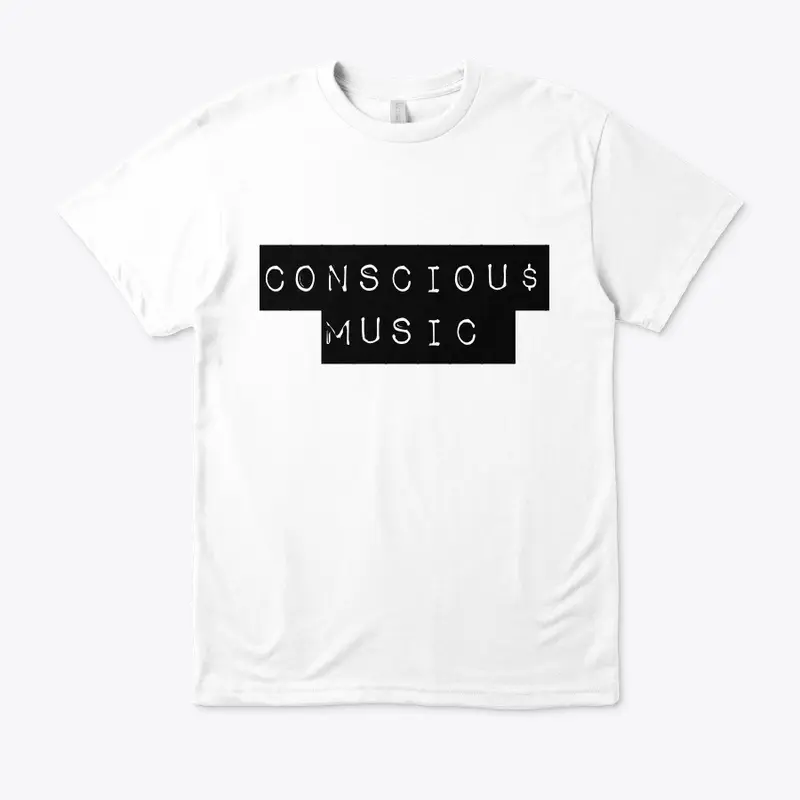 Conscious White tee black font